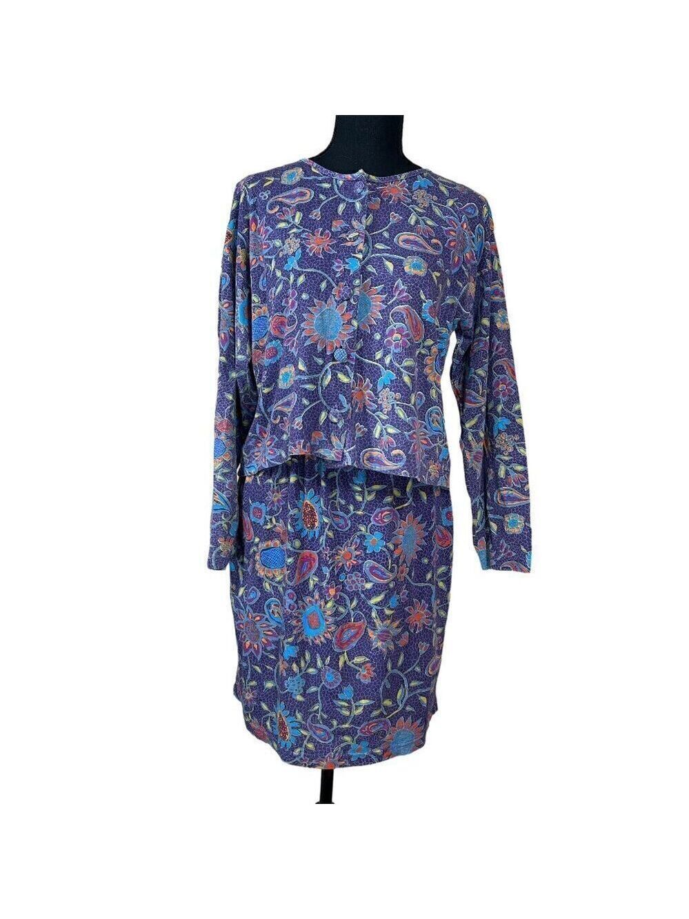 Passport Vintage Purple Paisley Cotton Skirt Set Size M
